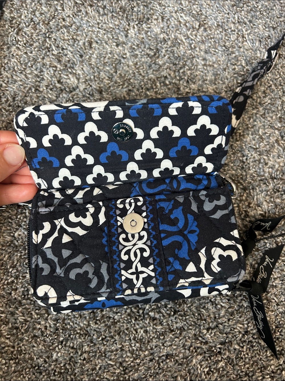 Vera Bradley Black White and Blue Quilted Crossbody with Wallet - Picture 2 of 9